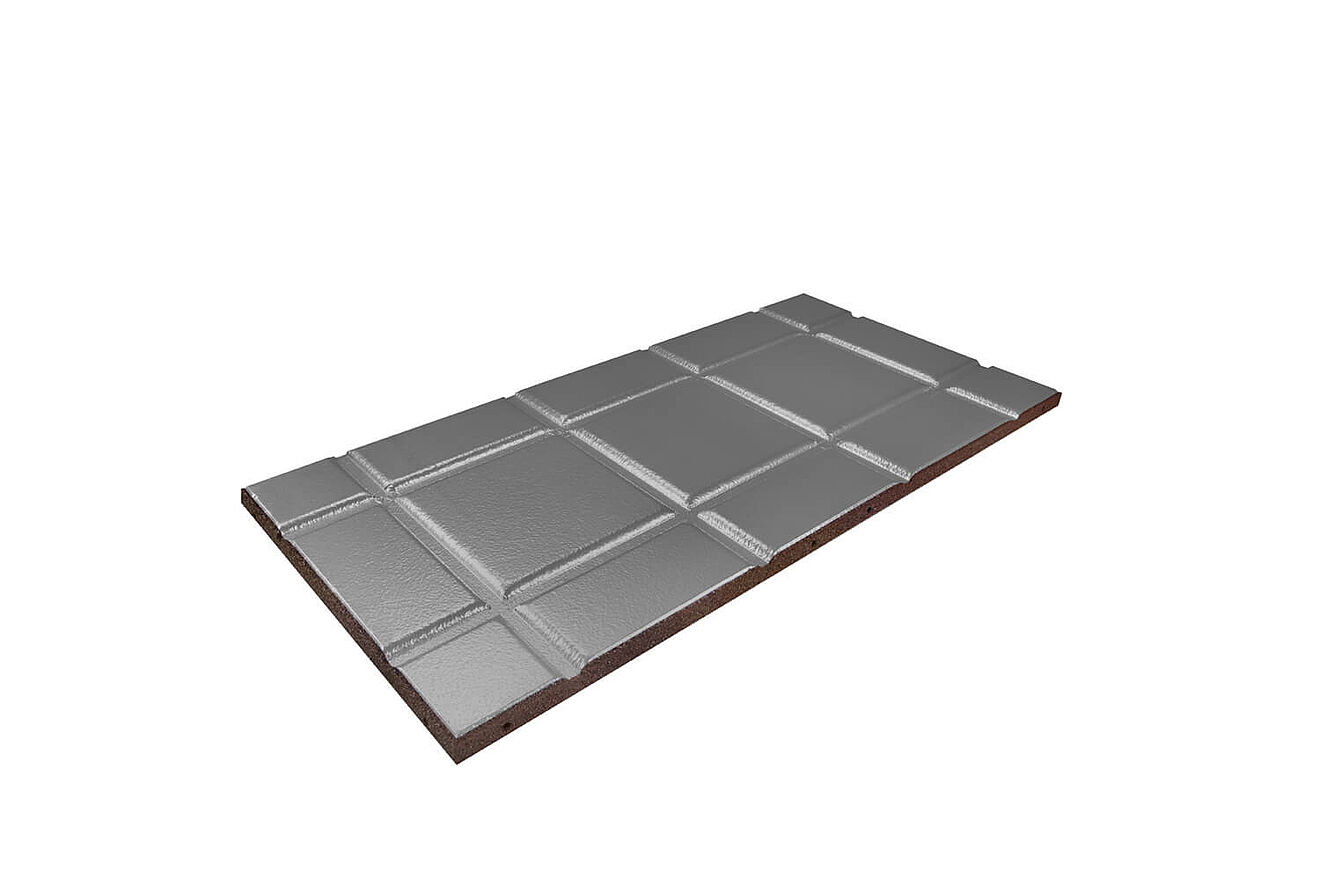 Grey walkway pad with aluminum surface “REGUPOL walkway alu” on a white background.